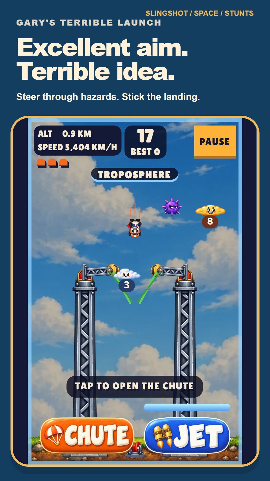 Gary flying through Earth hazards